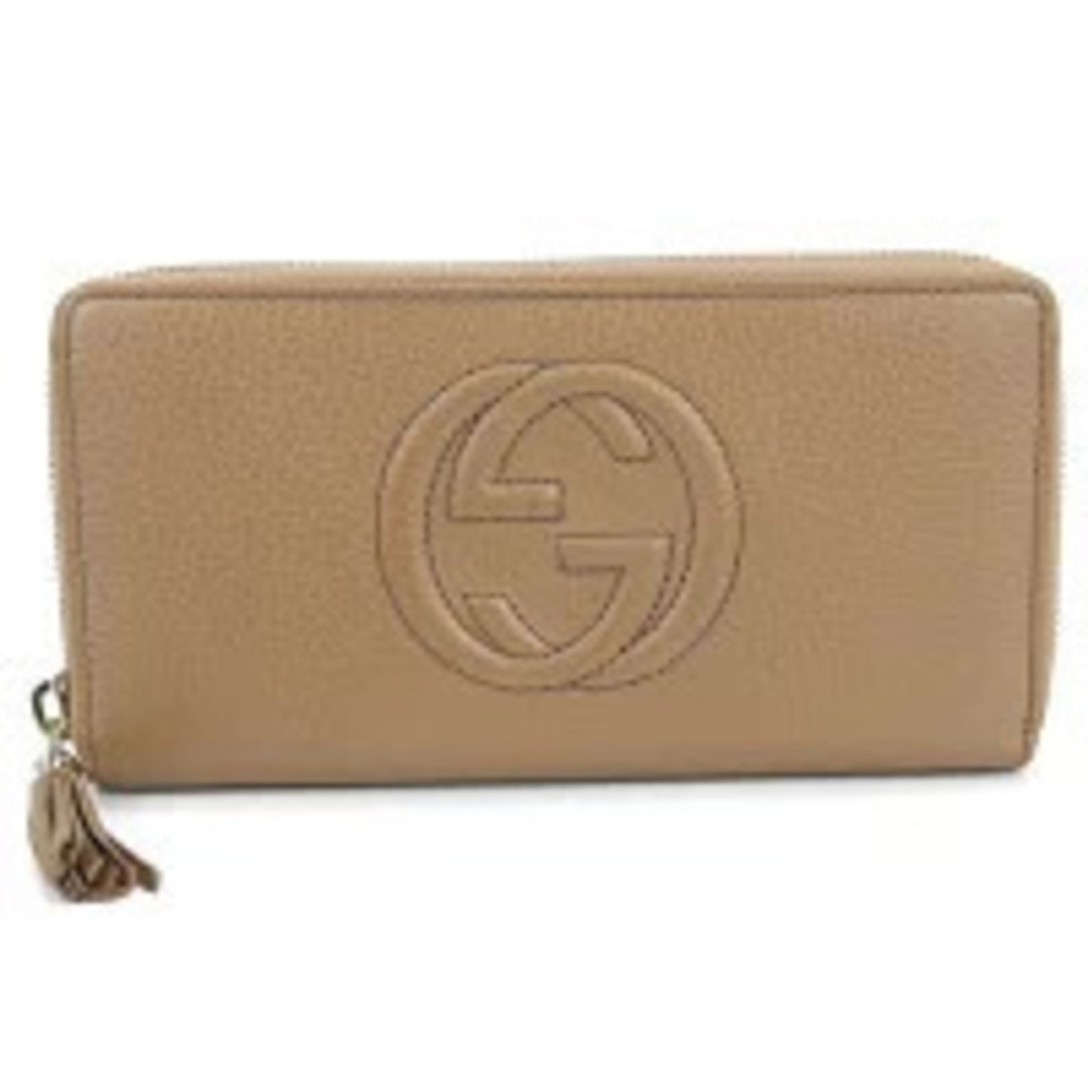 Gucci Long Wallet Round Zipper Interlocking G Zip Around Leather Beige Cream